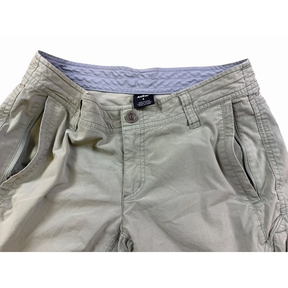Kuhl Cargo Shorts Womens Size 4 Green Hiking Camping Zipper Pockets